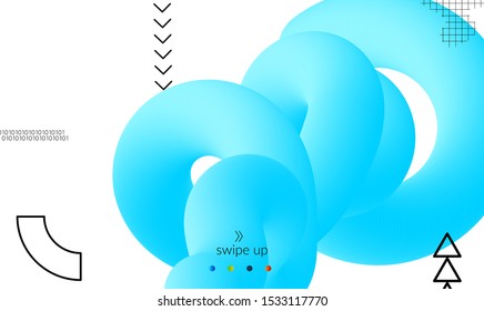 Bright colored landing page templates with 3D liquid shape on white and simple black geometric shapes. Fluid color banners set. Creative 3D blend shapes dynamic composition.