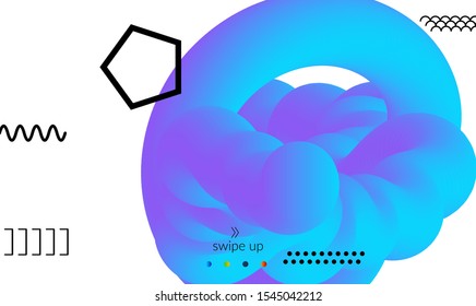 Bright colored landing page templates with 3D liquid shape on white and simple black geometric shapes. Fluid color banners set. Creative 3D blend shapes dynamic composition.