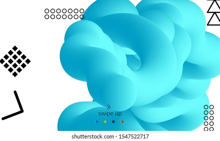 Bright colored landing page templates with 3D liquid shape on white and simple black geometric shapes. Fluid color banners set. Creative 3D blend shapes dynamic composition.