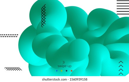 Bright colored landing page templates with 3D liquid shape on white and simple black geometric shapes. Fluid color banners set. Creative 3D blend shapes dynamic composition.