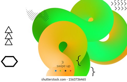 Bright colored landing page templates with 3D liquid shape on white and simple black geometric shapes. Fluid color banners set. Creative 3D blend shapes dynamic composition.
