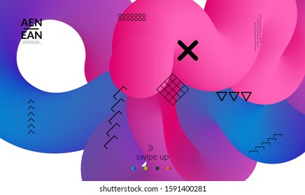 Bright colored landing page templates with 3D liquid shape on white and simple black geometric shapes. Fluid color banners set. Creative 3D blend shapes dynamic composition.