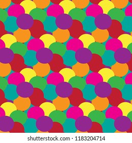 Bright colored large size round confetti background. Bright funky balls pop art texture. Large papalettes vector illustration