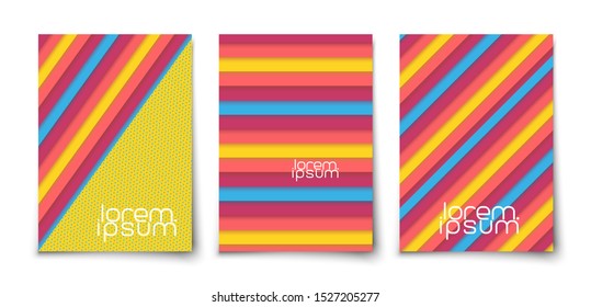 Bright colored lines minimal geometric covers set. Business presentation template. Mockup vector