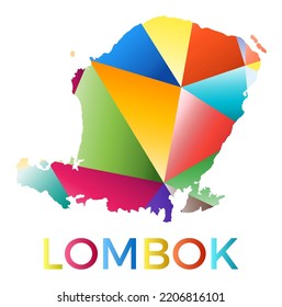 Bright colored Lombok shape. Multicolor geometric style island logo. Modern trendy design. Attractive vector illustration.