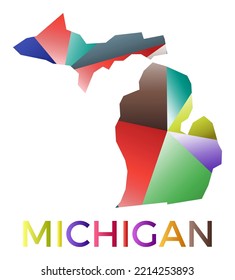 Bright colored Michigan shape. Multicolor geometric style us state logo. Modern trendy design. Powerful vector illustration.