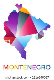 Forma Montenegro de color brillante. Logo de país de estilo geométrico multicolor. Diseño moderno y de moda. Increíble ilustración vectorial.