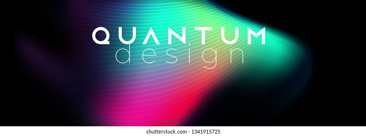 Bright colored neon fluid shape with lines on dark background