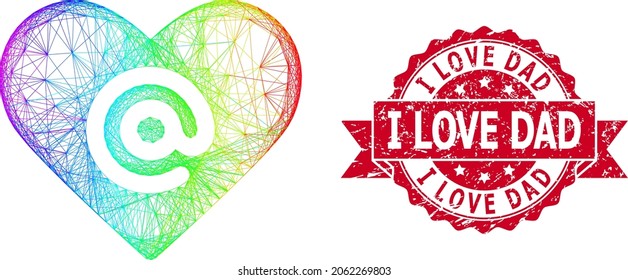 Una red de color brillante dirección del corazón de las citas, y yo amo a papá grunge sello de la cinta. El sello rojo incluye el texto de I Love Dad dentro de la cinta.
