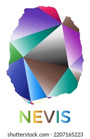 Bright colored Nevis shape. Multicolor geometric style island logo. Modern trendy design. Vibrant vector illustration.