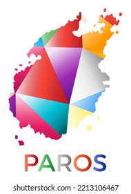 Bright colored Paros shape. Multicolor geometric style island logo. Modern trendy design. Charming vector illustration.