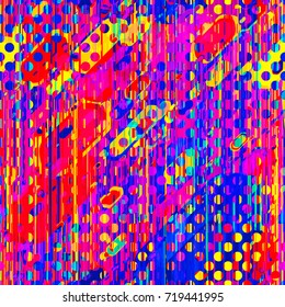 Bright colored pattern with dots, circles, vertical lines. Seamless texture. Urban repeatable backdrop for boys, sport design, textile, wrapping paper, web page, advertising booklets, banners