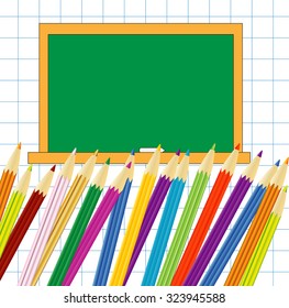 bright colored pencils  and blackboard ,vector illustration