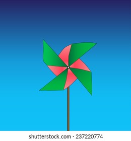 Bright colored pinwheel on blue background. Vector illustration