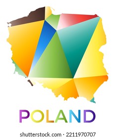 Bright colored Poland shape. Multicolor geometric style country logo. Modern trendy design. Vibrant vector illustration.