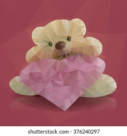 Bright colored polygonal teddy bear with heart