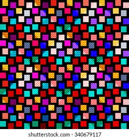 bright colored polygons on a black background seamless pattern