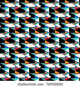 bright colored polygons on a dark background geometric seamless pattern vector illustration
