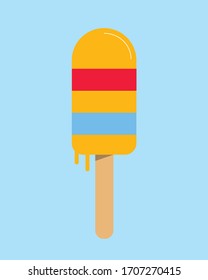 hellfarbene Popsicle-Vektorillustration mit orangefarbenen, Erdbeeren und blauen Himbeergeschmack auf hellblauem Hintergrund