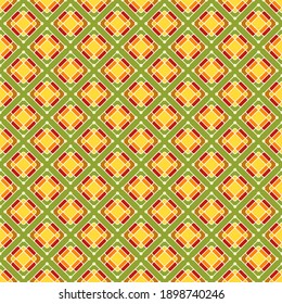 Bright colored rhombuses in oriental style. Seamless pattern with white stroke, green background. Great for decorating fabrics, textiles, gift wrapping design, any printed materials and advertising.