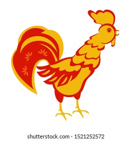 Bright, colored rooster on a white background. Illustration.
