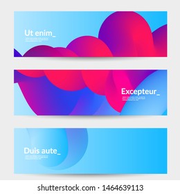 Bright colored sale advertisement templates with liquid shape. Fluid gradient color banners set. Creative 3D blend shapes dynamic composition. Layered isolated vector background. 