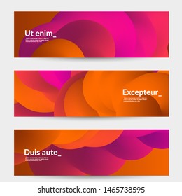 Bright colored sale advertisement templates with liquid shape. Fluid gradient color banners set. Creative 3D blend shapes dynamic composition. Layered isolated vector background. 