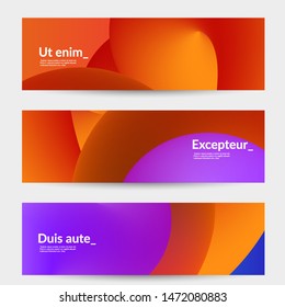 Bright colored sale advertisement templates with liquid shape. Fluid gradient color banners set. Creative 3D blend shapes dynamic composition. Layered isolated vector background. 