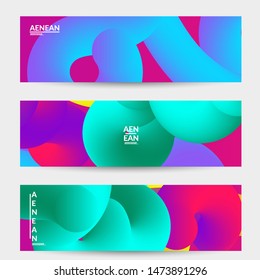 Bright colored sale advertisement templates with liquid shape. Fluid gradient color banners set. Creative 3D blend shapes dynamic composition. Layered isolated vector background. 