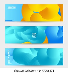 Bright colored sale advertisement templates with liquid shape. Fluid gradient color banners set. Creative 3D blend shapes dynamic composition. Layered isolated vector background. 