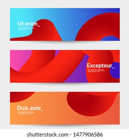 Bright colored sale advertisement templates with liquid shape. Fluid gradient color banners set. Creative 3D blend shapes dynamic composition. Layered isolated vector background. 