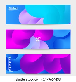 Bright colored sale advertisement templates with liquid shape. Fluid gradient color banners set. Creative 3D blend shapes dynamic composition. Layered isolated vector background. 