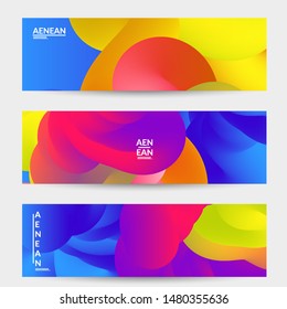 Bright colored sale advertisement templates with liquid shape. Fluid gradient color banners set. Creative 3D blend shapes dynamic composition. Layered isolated vector background. 