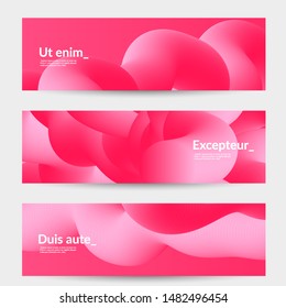 Bright colored sale advertisement templates with liquid shape. Fluid gradient color banners set. Creative 3D blend shapes dynamic composition. Layered isolated vector background. 