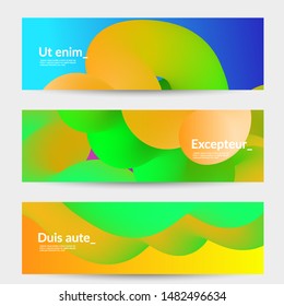 Bright colored sale advertisement templates with liquid shape. Fluid gradient color banners set. Creative 3D blend shapes dynamic composition. Layered isolated vector background. 