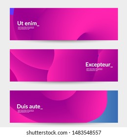 Bright colored sale advertisement templates with liquid shape. Fluid gradient color banners set. Creative 3D blend shapes dynamic composition. Layered isolated vector background. 
