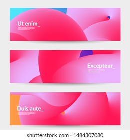 Bright colored sale advertisement templates with liquid shape. Fluid gradient color banners set. Creative 3D blend shapes dynamic composition. Layered isolated vector background. 