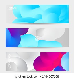 Bright colored sale advertisement templates with liquid shape. Fluid gradient color banners set. Creative 3D blend shapes dynamic composition. Layered isolated vector background. 