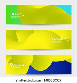 Bright colored sale advertisement templates with liquid shape. Fluid gradient color banners set. Creative 3D blend shapes dynamic composition. Layered isolated vector background. 