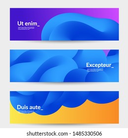 Bright colored sale advertisement templates with liquid shape. Fluid gradient color banners set. Creative 3D blend shapes dynamic composition. Layered isolated vector background. 