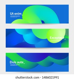 Bright colored sale advertisement templates with liquid shape. Fluid gradient color banners set. Creative 3D blend shapes dynamic composition. Layered isolated vector background. 