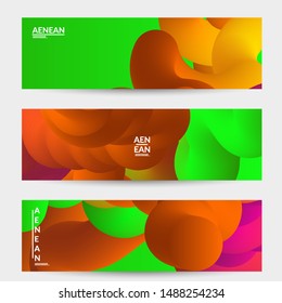 Bright colored sale advertisement templates with liquid shape. Fluid gradient color banners set. Creative 3D blend shapes dynamic composition. Layered isolated vector background. 