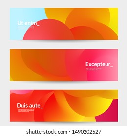 Bright colored sale advertisement templates with liquid shape. Fluid gradient color banners set. Creative 3D blend shapes dynamic composition. Layered isolated vector background. 