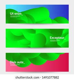 Bright colored sale advertisement templates with liquid shape. Fluid gradient color banners set. Creative 3D blend shapes dynamic composition. Layered isolated vector background. 