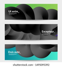 Bright colored sale advertisement templates with liquid shape. Fluid gradient color banners set. Creative 3D blend shapes dynamic composition. Layered isolated vector background. 