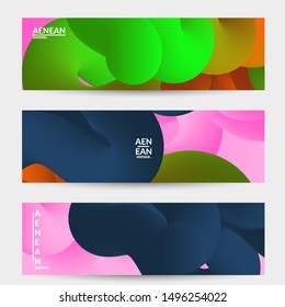 Bright colored sale advertisement templates with liquid shape. Fluid gradient color banners set. Creative 3D blend shapes dynamic composition. Layered isolated vector background. 