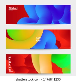 Bright colored sale advertisement templates with liquid shape. Fluid gradient color banners set. Creative 3D blend shapes dynamic composition. Layered isolated vector background. 