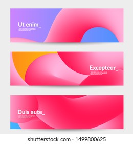 Bright colored sale advertisement templates with liquid shape. Fluid gradient color banners set. Creative 3D blend shapes dynamic composition. Layered isolated vector background. 