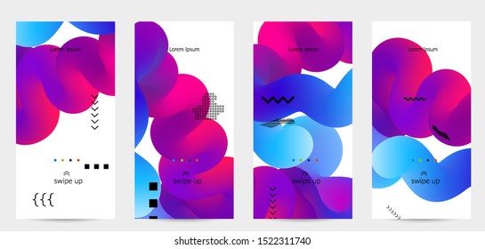 Bright colored sale advertisement templates with 3D liquid shape on white and simple black geometric shapes. Fluid color banners set. Creative 3D blend shapes dynamic composition.