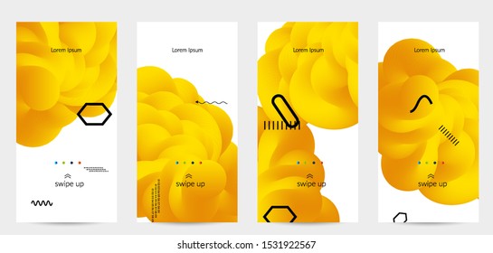 Bright colored sale advertisement templates with 3D liquid shape on white and simple black geometric shapes. Fluid color banners set. Creative 3D blend shapes dynamic composition.